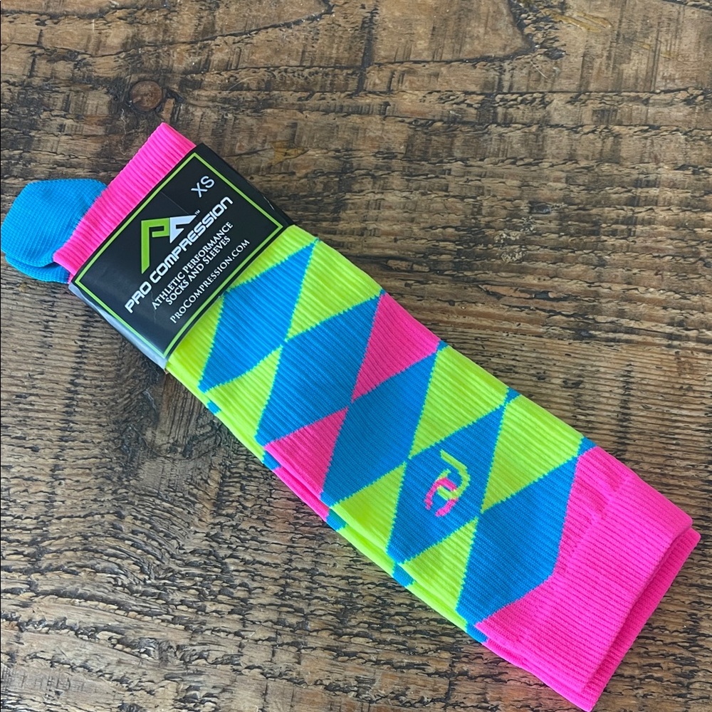 Argyle Pro Compression Socks - Pink, Blue, Neon Yellow